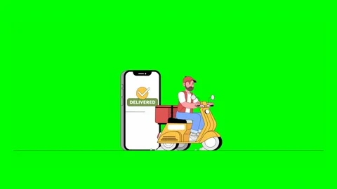 Deliveryman Using Moped to Deliver Orders in Urban Setting on Loop 動画素材 332757445