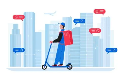 Deliveryman vector illustration, cartoon flat courier character with backpack イラスト素材