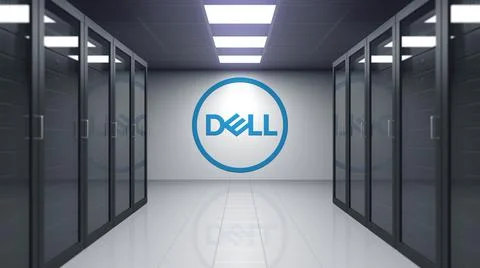 Dell Inc. logo on the wall of the server room. Editorial 3D rendering Stock Illustration
