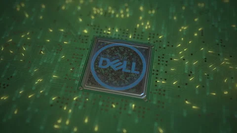 DELL logo on the chip on computer board. Conceptual editorial 3d animation Stock Footage 151498521