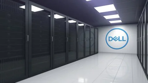 DELL logo in the server room, editorial 3D rendering Stock Illustration