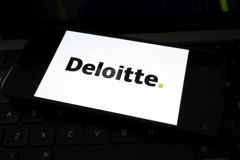 Deloitte logo on smartphone screen Fotos de archivo