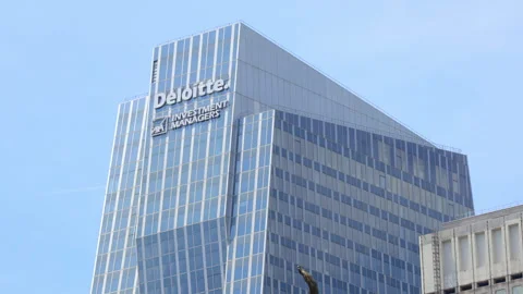 Deloitte office building in La Defense business district in Paris, France Stock Footage 255197968