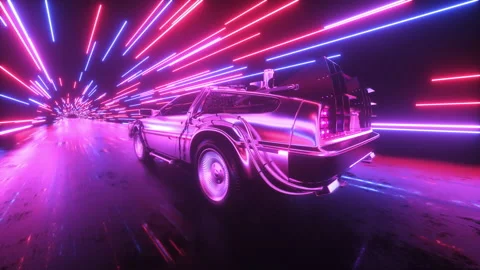 Delorean with Neon Light Strings Loop Vidéo 195269181