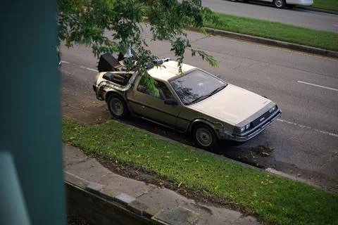 Delorean Time Machine Parked on Street Stock Photos