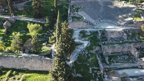 Delphi Greece, Drone Clip of Ampitheatre 2K Stock Footage 157997159