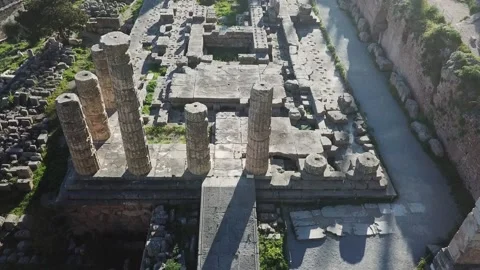 Delphi Greece, Drone Clip of Temple of Apollo Cinematic at Sunset 2K Stock Footage 157996867