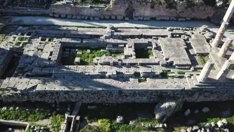 Delphi Greece, Drone Temple of Apollo Clip of Oracle Site 2K Stock-Footage 157997213