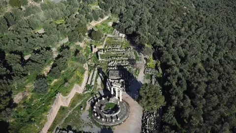 Delphi Greece, Temple of Athena Drone Clip 2K Stock Footage 157997732