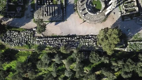 Delphi Greece, Temple of Athena Overhead Drone Clip 2K Stock Footage 157997847