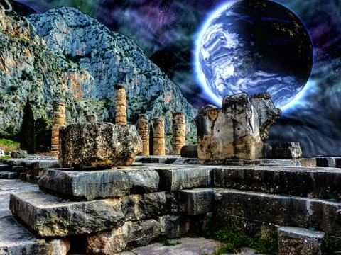 Delphi illustration with a blue planet in space Stock-Illustration