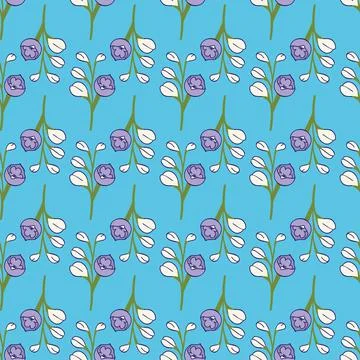 Delphinium buds vector repeat pattern design on blue background Stock Illustration
