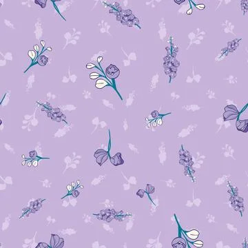 Delphinium flowers seamless vector pattern on pastel purple 스톡 일러스트