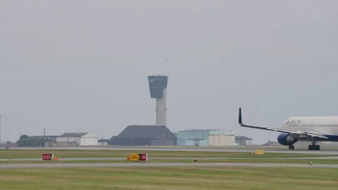 Delta Air Lines Boeing 767 Passenger Airplane Takeoff, Control Tower, Copenhagen Stock Footage 286046372