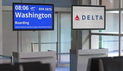 DELTA AIR LINES flight from General edward lawrence logan international airport Stock Illustration