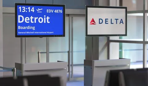 DELTA AIR LINES flight from General mitchell international airport to Detroit Stock Illustration