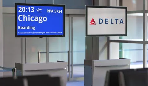 DELTA AIR LINES flight from General edward lawrence logan international airport Stock Illustration