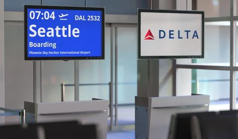 DELTA AIR LINES flight from Phoenix sky harbor international airport to Seattle Stock Illustration