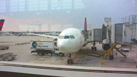 Delta Airbus A330 at Detroit DTW Metro Airport Gate Stock Footage 144358587