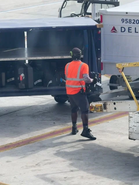 Delta Baggage Handler Throwing Bags, Miami, Florida, USA - 04 Aug 2025 Video stock 314285536