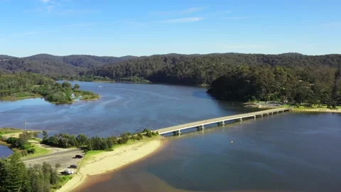 Delta of Bega river at Tathra beach of Sapphire coast in Australia, aerial 4k Stock Footage 183117295