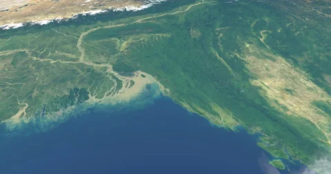Delta of ganges river in planet earth,  aerial view from outer space Stock Footage 100072503