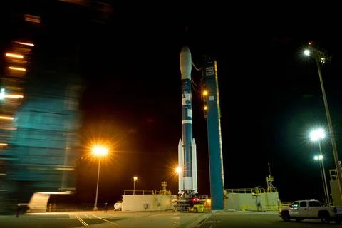 The Delta II rocket with it s Aquarius/SAC-D spacecraft payload is seen as... Stock Photos