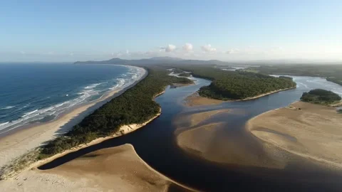 Delta of Nambucca river on Mid North Pacific coast of Australia – aerial 4k. Stock Footage 205162116