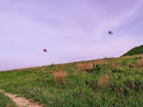 Delta planes gliding and floating in Kyiv countryside. Stock Photos