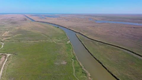 Delta of Volga river, Agrokhansky Bay. Aerovideo Video stock 172052234