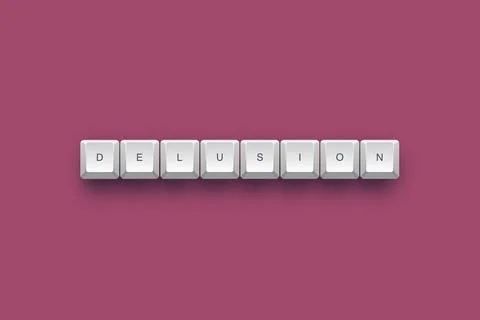 Delusion text on a 3d keyboard button with shadow concept series Stock Illustration