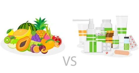 Delve deep into the crucial distinctions between fresh fruits and vegetables  Stock Illustration