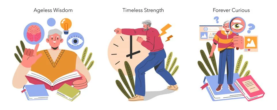 Delving Deep into Ageless Wisdom, Timeless Strength, and Lifelong Curiosity for Stock Illustration
