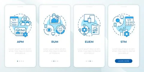 DEM tools blue onboarding mobile app screen Illustrazione stock
