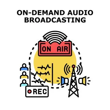 On demand audio broadcasting and online radio podcasting Stock Illustration