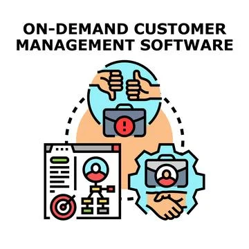 On demand customer management software concept vector 스톡 일러스트