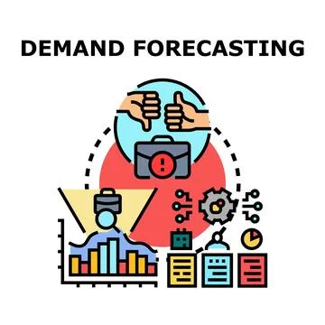 Demand forecasting process analyzing market trends and projections Stock Illustration