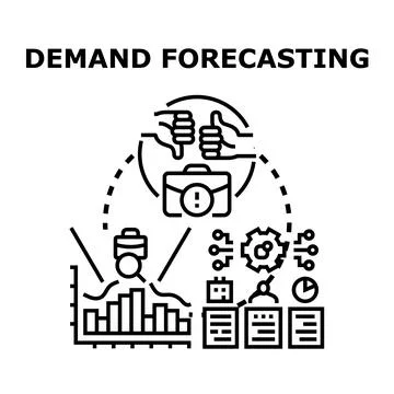 Demand forecasting process analyzing market trends and projections Stock Illustration