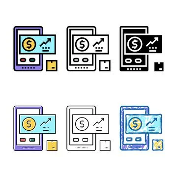 Demand forecasting set and sales planning color icon vector 스톡 일러스트