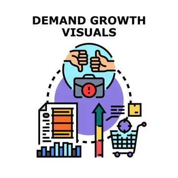 Demand growth visuals analyzing business performance and customer feedback Stock Illustration