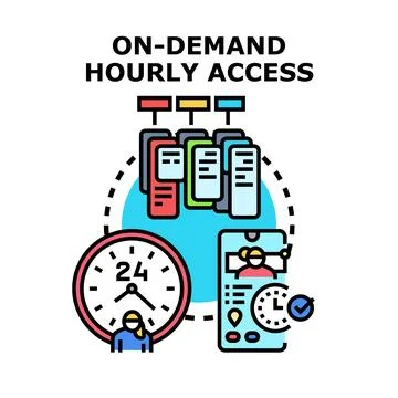 On demand hourly access providing data server connection Illustrazione stock