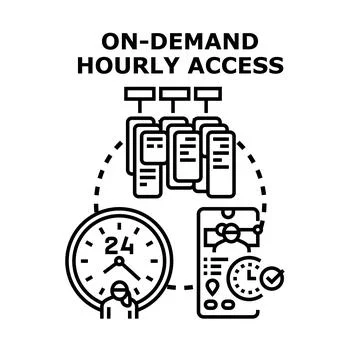 On demand hourly access providing data server connection Stock Illustration
