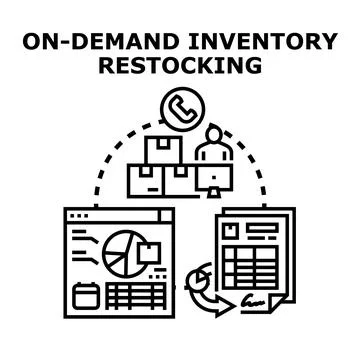 On demand inventory restocking management system concept Stock Illustration