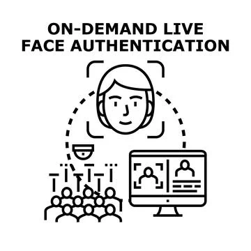 On demand live face identity authentication system Stockillustratie