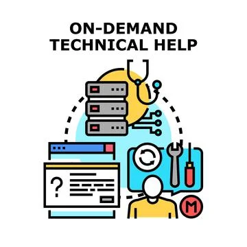 On demand technical help concept illustration for online assistance 库存插图