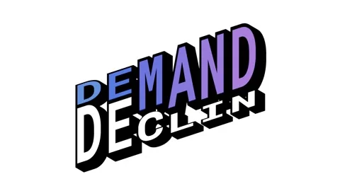 DEMAND vs DECLIN, 3D Text Animation in Isometric View with Opposite Word Motion Stock Footage 314263413
