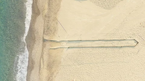 Demarcated beach for sea turtle eggs animals storage overhead Stock Footage 336211028