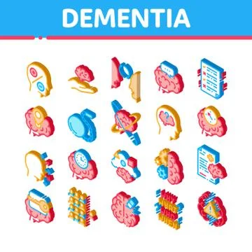 Dementia Brain Disease Isometric Icons Set Vector Stock Illustration