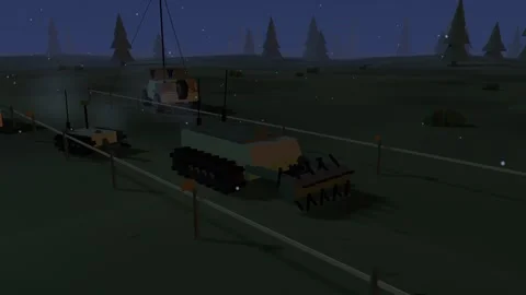 Demining robots working at forest dusk Stock Footage 342216381