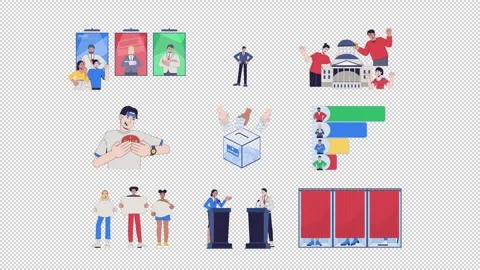 Democracy election voting and civic participation 2D animation pack Stock Footage 345572029